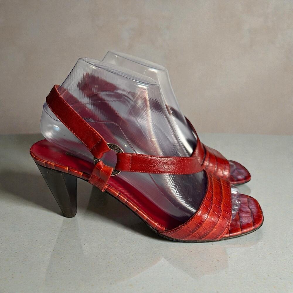 Brighton Red Croc-Embossed Leather Slingback Heels